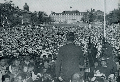 During Arthur Dale's last semester, he saw U.S. presidential candidate John F. Kennedy speak on the University of Illinois Quad. (Copyright Illini Media / 1961 Illio) Kennedy