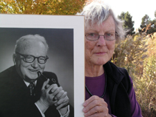 Martha Landis holds a photo of her father, Paul Landis
