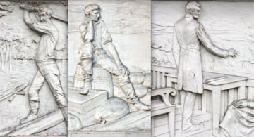 Three depictions of Abraham Lincoln from the building exterior